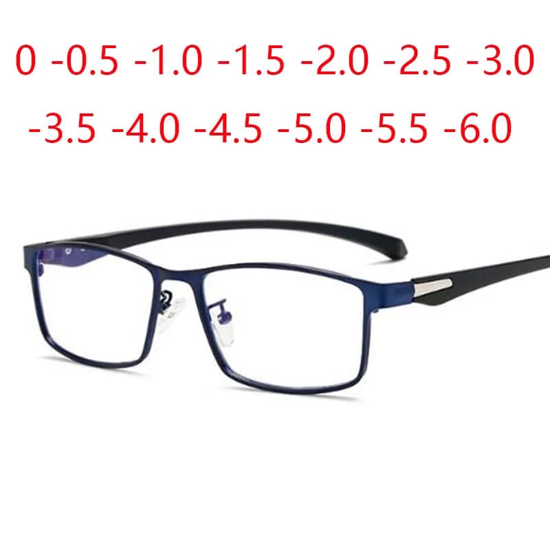Gafas para miopía con acabado cuadrado, montura totalmente metálica TR90, gafas ultraligeras para miopía de 0-0,5-1,0-2,0 a-6,0