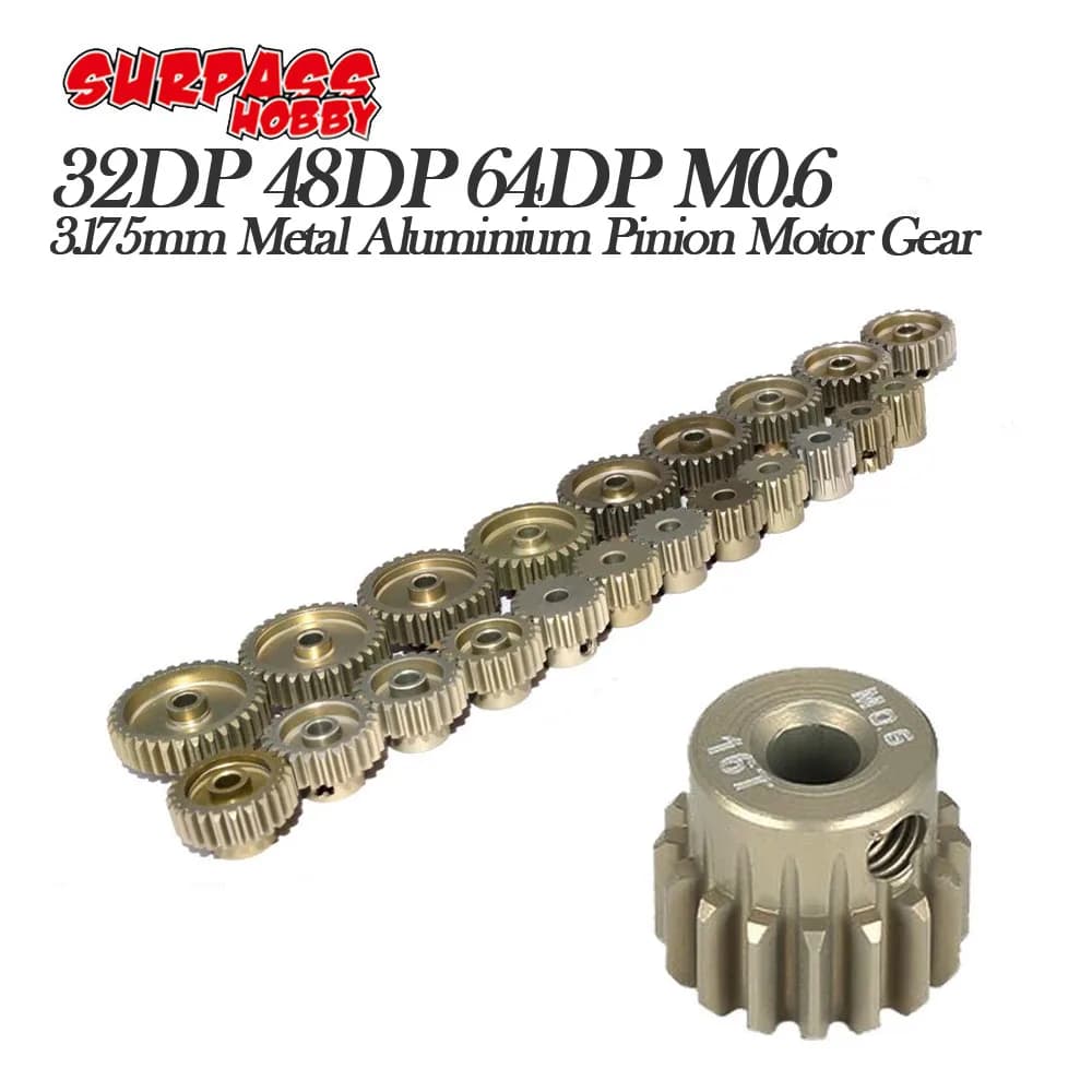 5 uds 32DP 48DP 64DP M0.6 3.175mm juego de engranajes de Motor de piñón de aluminio y Metal 12T-50T para 1/10 RC coche camión Buggy coche