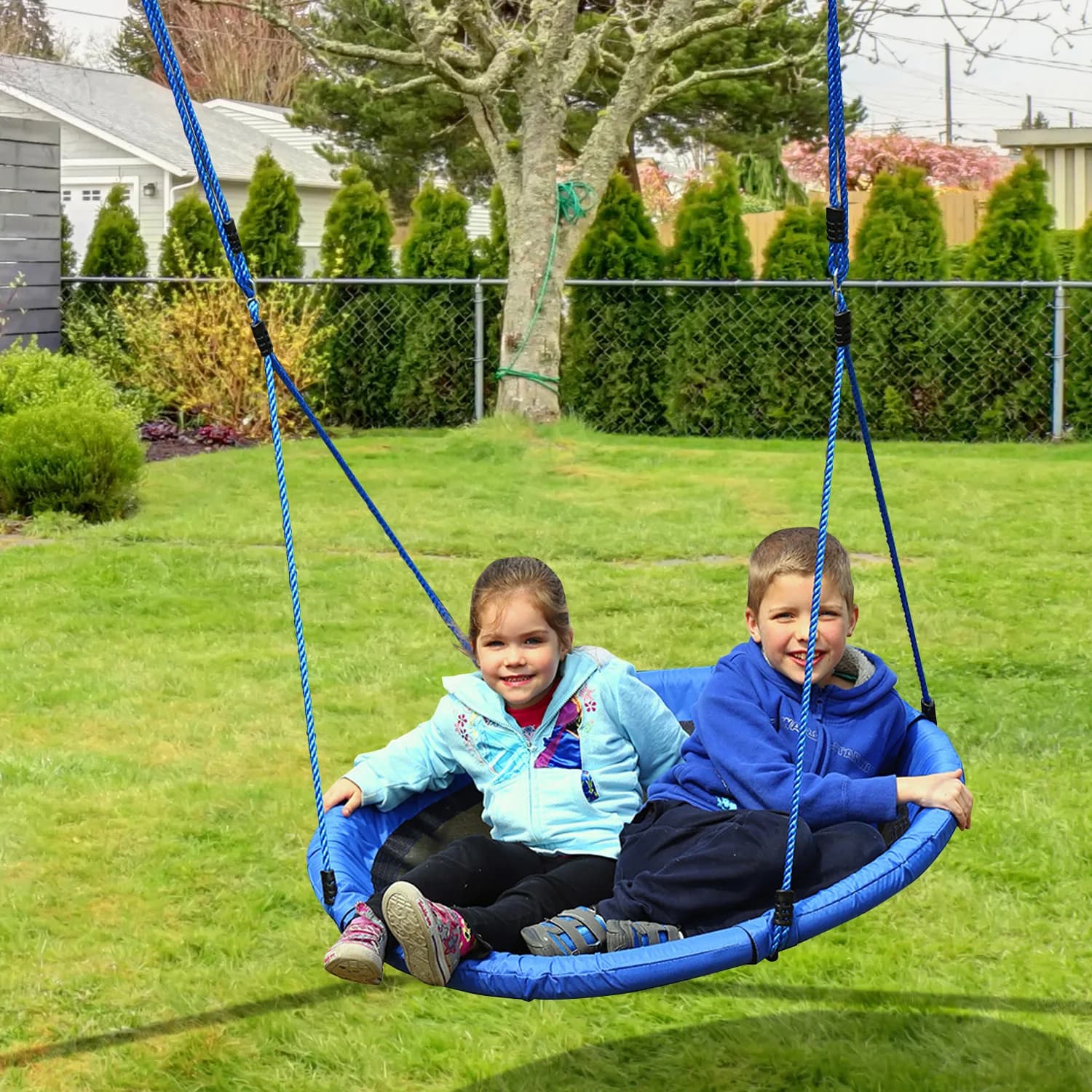 HOMCOM Columpio Nido Grande Infantil Desmontable para Jardín Ø100x180 cm Azul