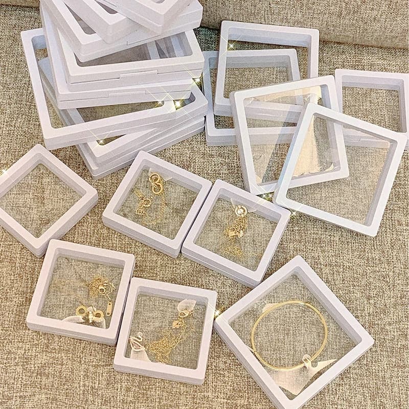 Soportes de presentación de joyería flotantes 3D de plástico, soporte transparente para pulsera y collar para tienda de regalos, caja organizadora
