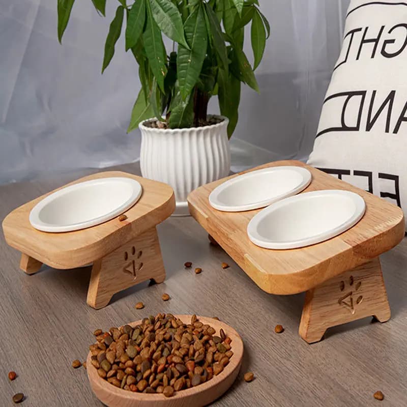 Cuenco de madera maciza de cerámica para gatos, cuenco de comida para gatos, cuenco de arroz para gatos, vajilla de alimentación, cuenco de comida