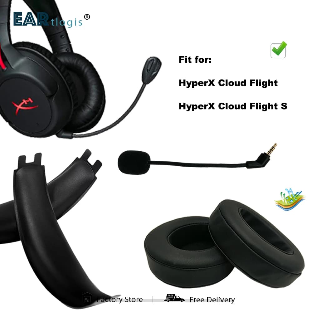 Piezas de Repuesto de terciopelo para HyperX Cloud Flight, almohadillas para auriculares Flight S, micrófono, parachoques, diadema, orejera