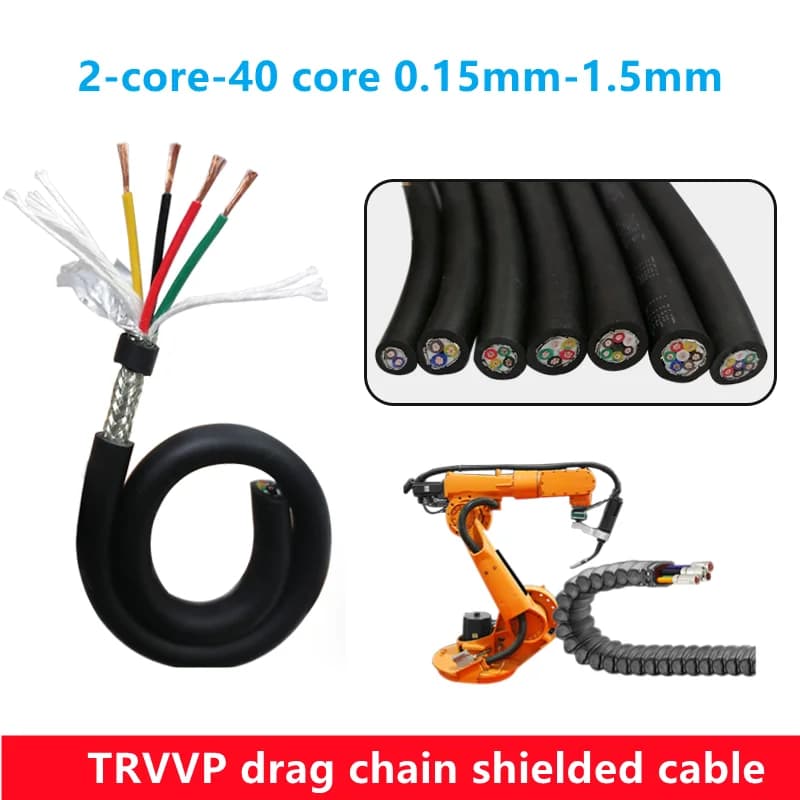 Cable blindado de cadena de arrastre CNC, núcleo de cobre de PVC elástico, resistente al aceite y a la flexión, cable flexible, 20/18/22awg 2-20