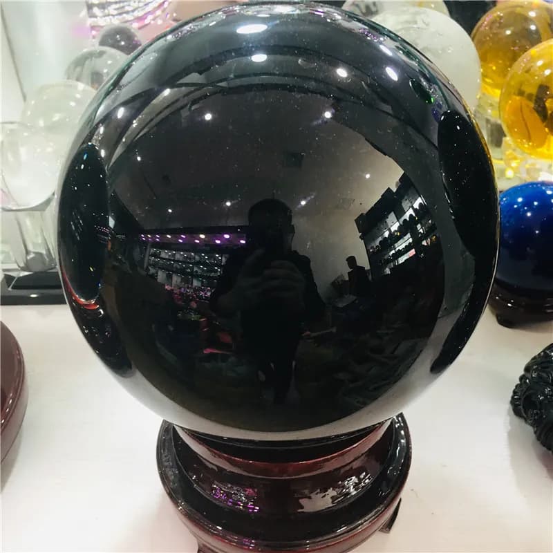 4 cm-12 cm + soporte Esfera de obsidiana negra Natural bola de cristal grande piedra curativa + pedestal