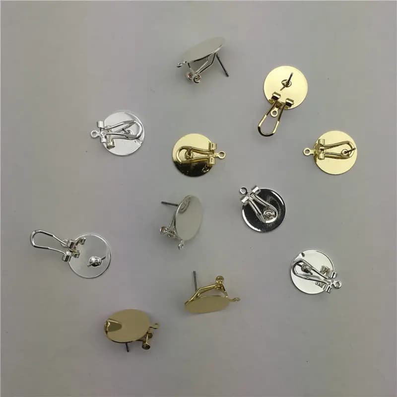 Clip de oreja de Color dorado y plateado con Pin, Clip de oreja de Metal de cobre, DIY, 20 piezas, 15MM