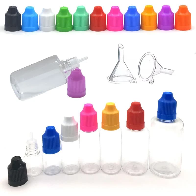 50 Uds. Botella cuentagotas vacía de plástico PET 3ML 5ML 10ML Vial de agua transparente para ojos líquidos tapa de punta larga con embudo