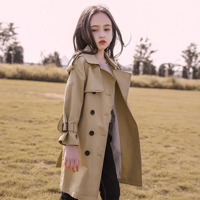 Abrigos Largos de Algodón para Adolescentes, Primavera-Otoño 2026, Nueva Moda, Estilo Inglés, Chaqueta Cortavientos para Niñas, Ropa Infantil