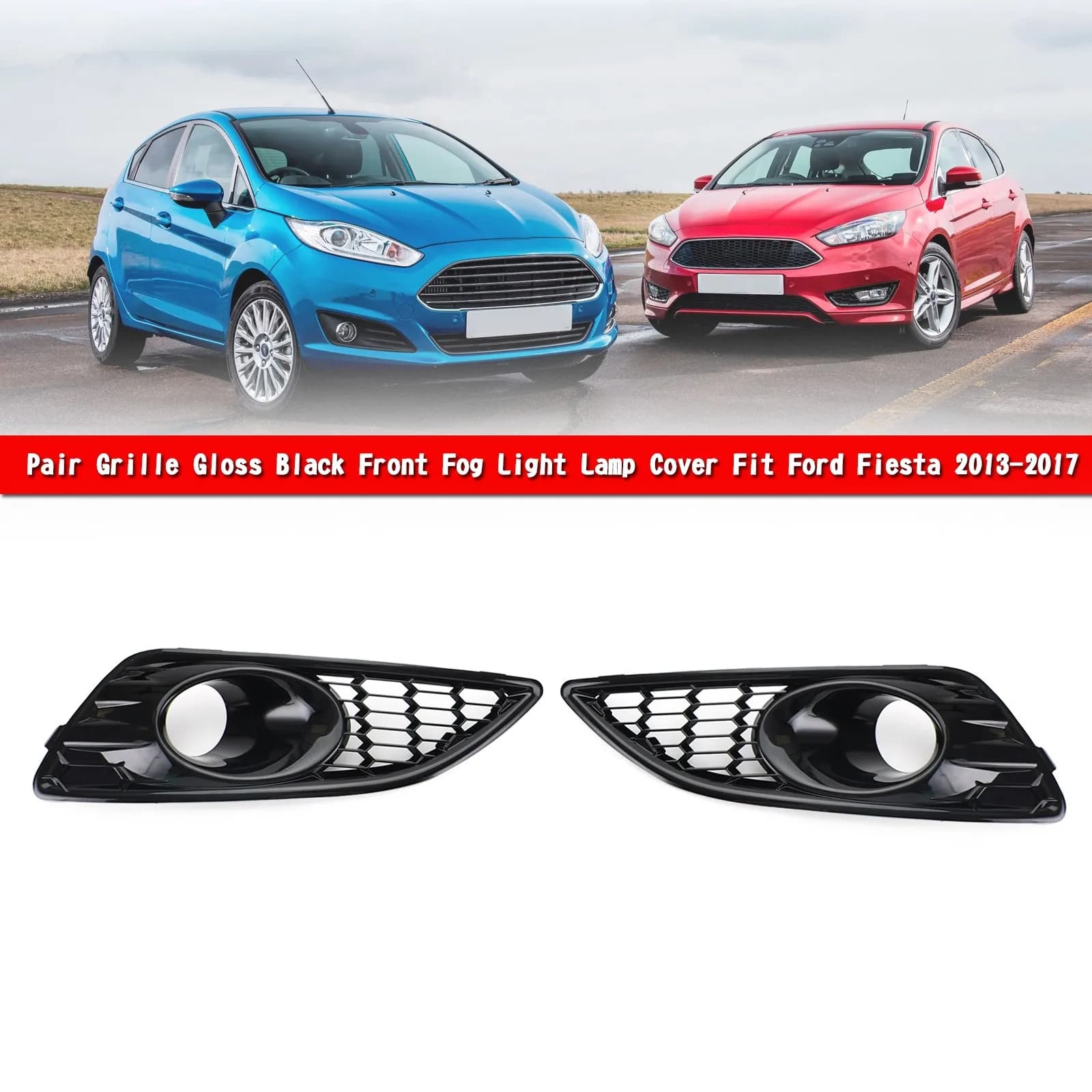 Areyourshop-cubierta de luz antiniebla delantera para coche Ford Fiesta, parrilla negra brillante, C1BB15A298AA C1BB15A299AA, 2013-2017, 1 par