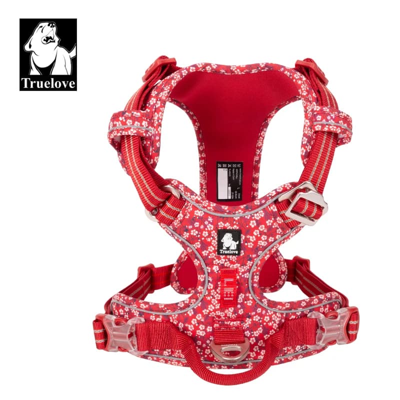Truelove Arnés para mascotas Floral No Pull Tela de algodón Transpirable y reflectante Suave Gatos Perros Pequeño Mediano Caminar Correr TLH5655