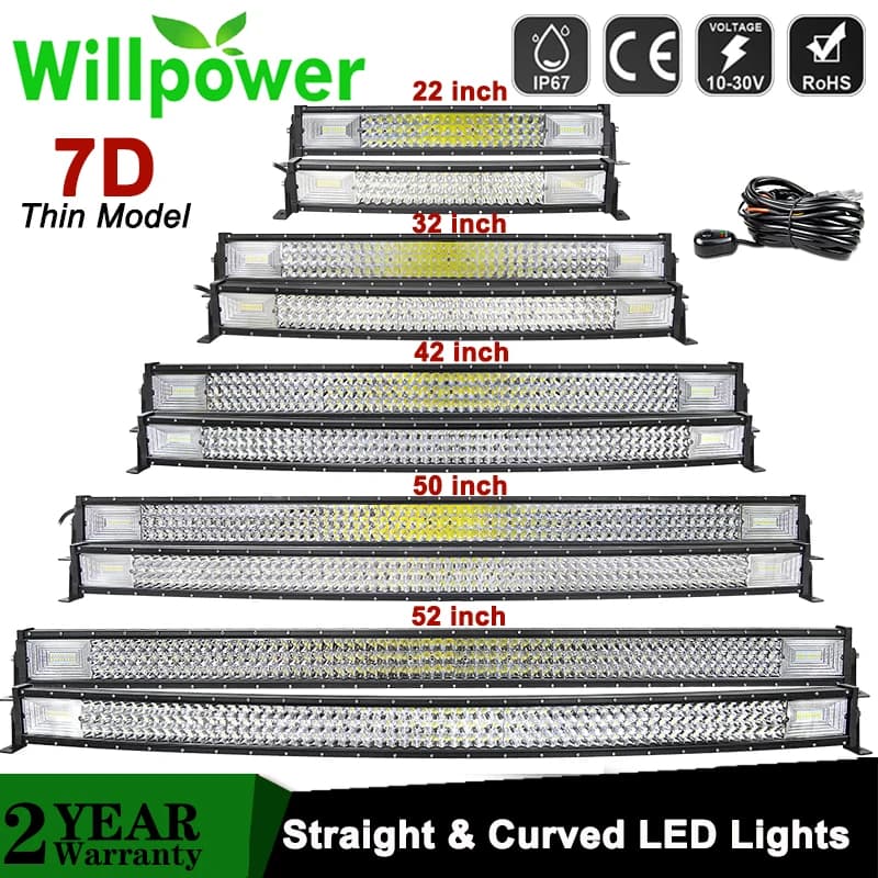22 32 42 50 52 pulgadas barra de luz Led curva recta punto de inundación luces LED para coche lámpara antiniebla de conducción todoterreno camión