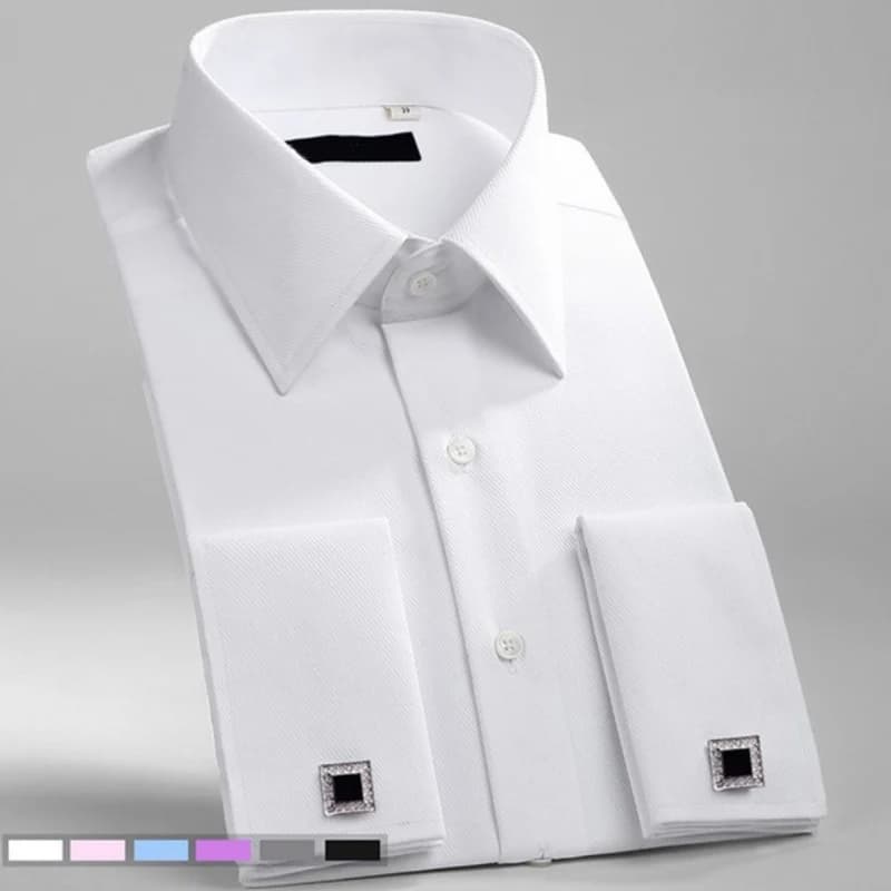 M ~ 6XL camisa de vestir con puños franceses para hombre 2024 blanco nuevo de manga larga camisas formales con botones de negocios gemelos de ajuste