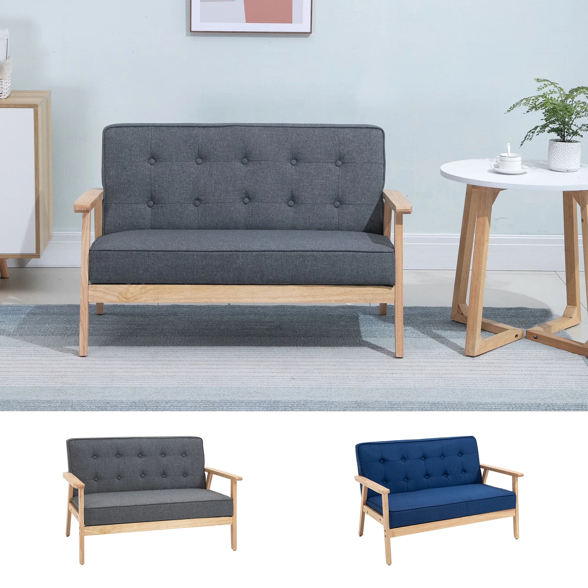 HOMCOM Sofá de 2 Plazas Respaldo y Asiento Acolchado Patas de Madera 113x67x78cm