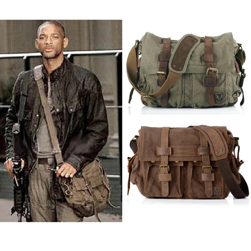 Estoy la leyencia Will Smith lona + bolso de mensajero de cuero genuino para hombre, bolso de lona, bolso cruzado para hombre, bolso informal tipo