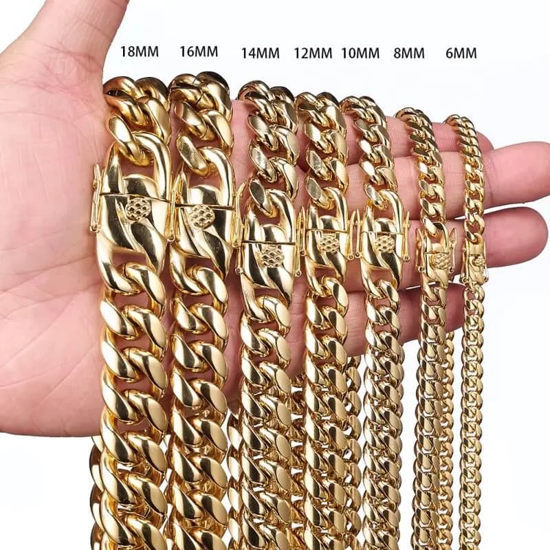 Collares de cadenas cubanas de acero inoxidable 316L para hombres, eslabones de Color dorado pesado, joyería Hip Hop Rock, 7 " - 40"