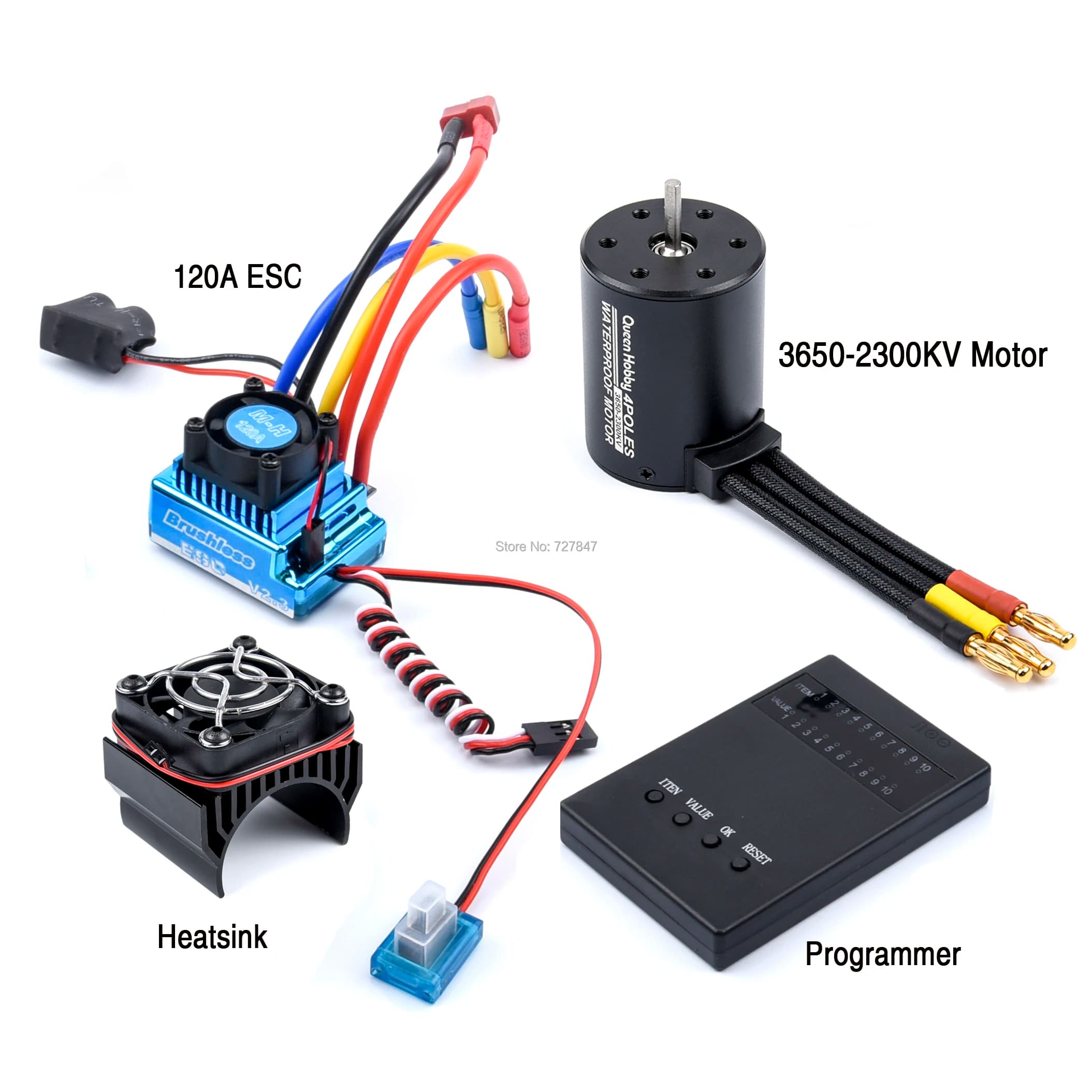 Motor sin escobillas 3650 2300KV y 45A 60A 80A 120A ESC con programa de coche combinado para 1:10 RC coche RC barco parte