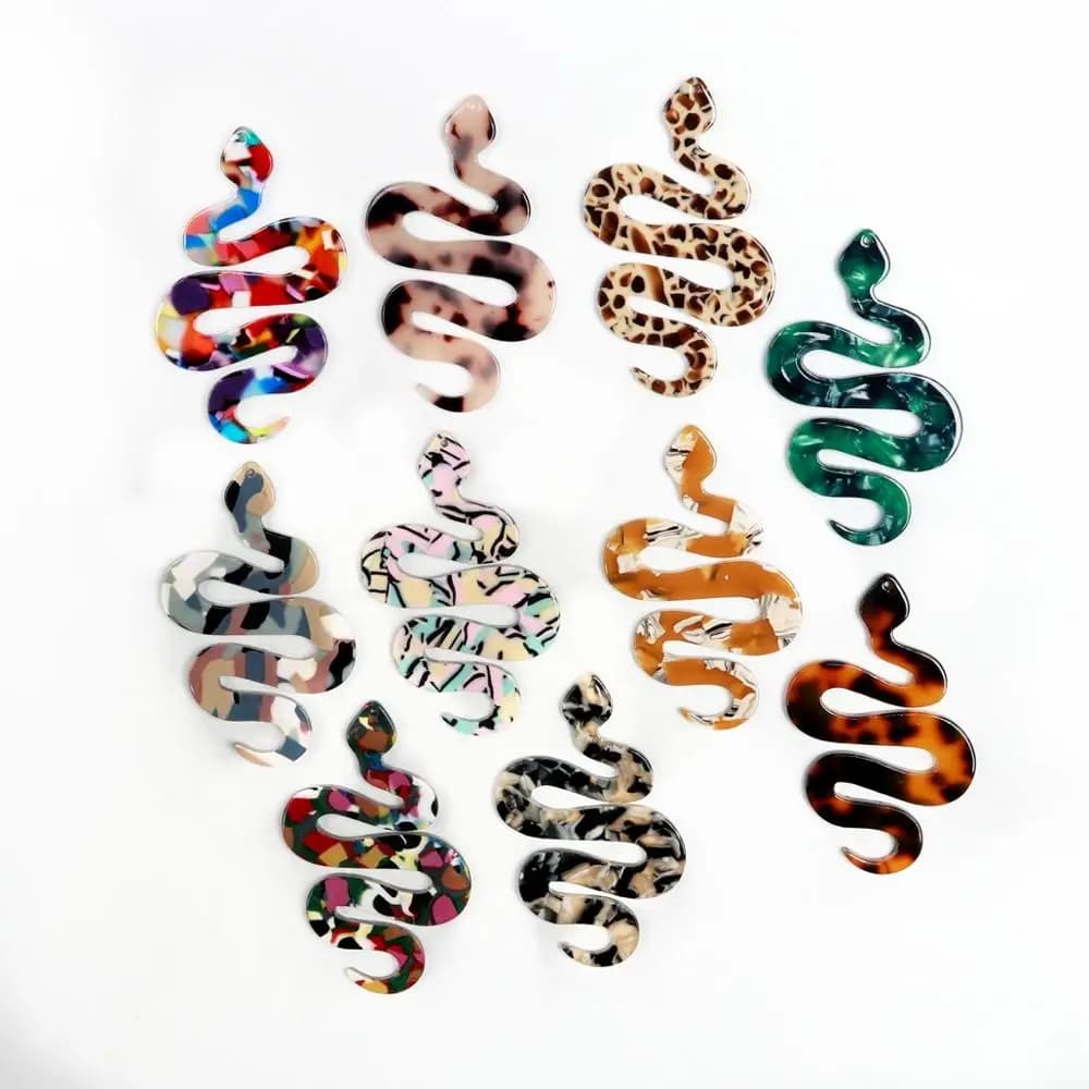 Encanto de pendientes de concha de tortuga, colgantes de marco grande en forma de serpiente acrílica de acetato, piezas de pendientes bohemios, 60mm
