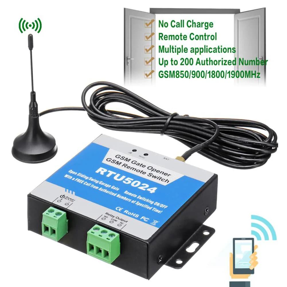 RTU5024 GSM interruptor de relé de apertura de puerta Control remoto inalámbrico acceso a puerta antena larga llamada gratuita 850/900/1800/1900MHz