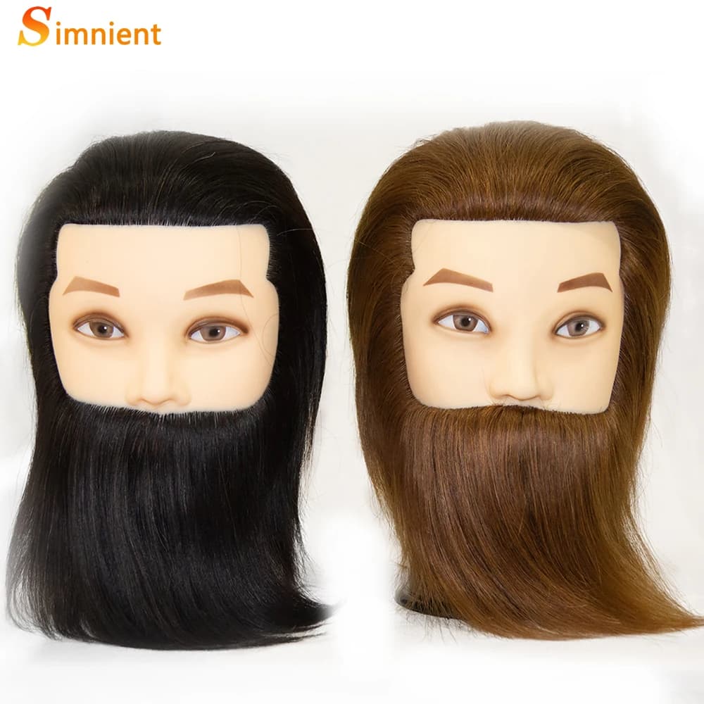 Cabeza de maniquí masculino de cabello humano 100% con pelo, práctica de barba, maniquí, peluquería, cosmetología, cabeza de muñeca de