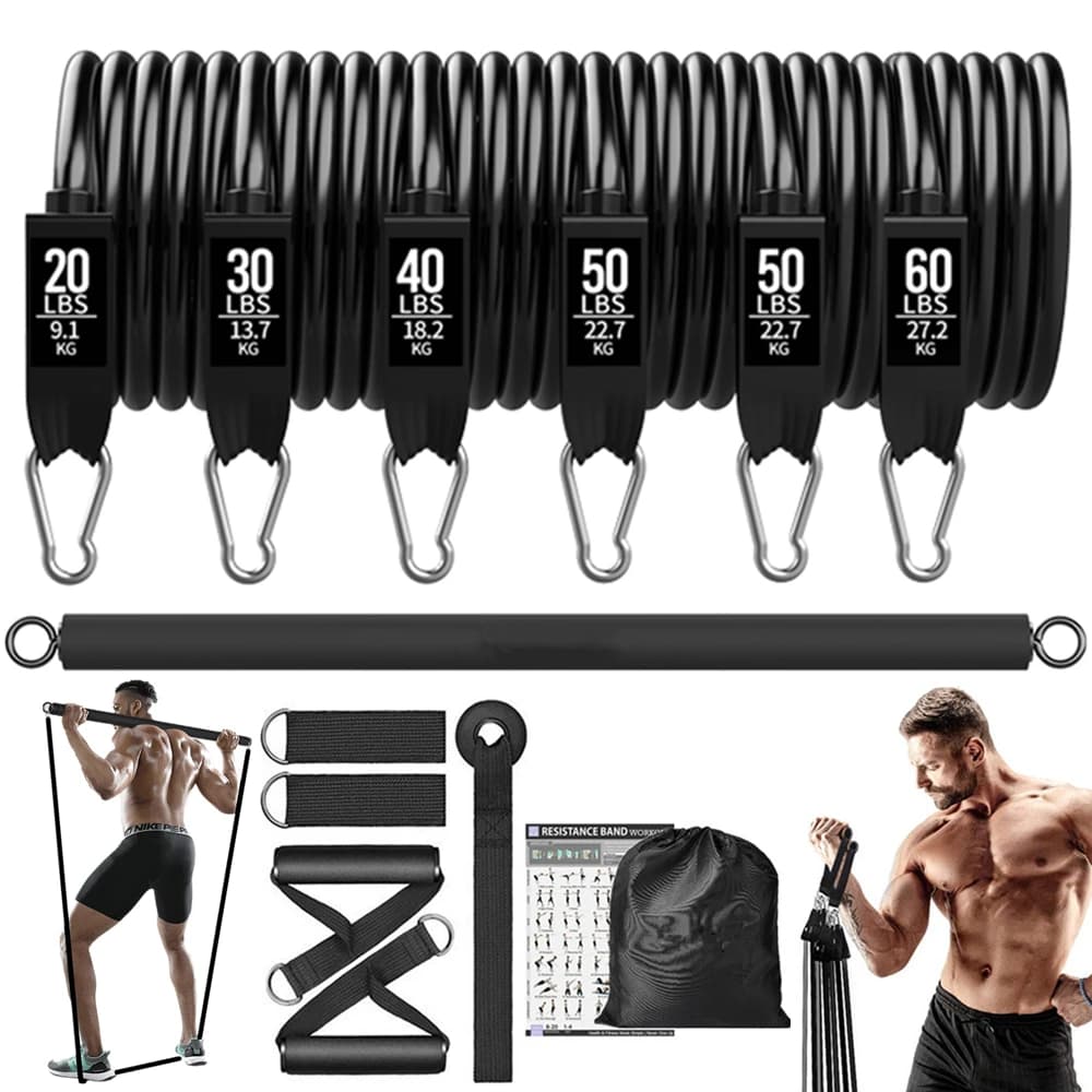 Barra de entrenamiento, conjunto de bandas de resistencia para Fitness, Pilates, Yoga, cuerda de tracción, expansor de entrenamiento, equipo de