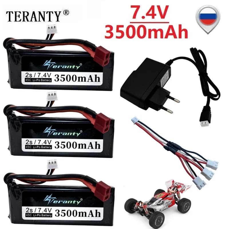Wltoys-batería Lipo recargable 144001 2s, 7,4 V, 3500mAh, cargador para Wltoys 1/14 144001 RC, coche y barco
