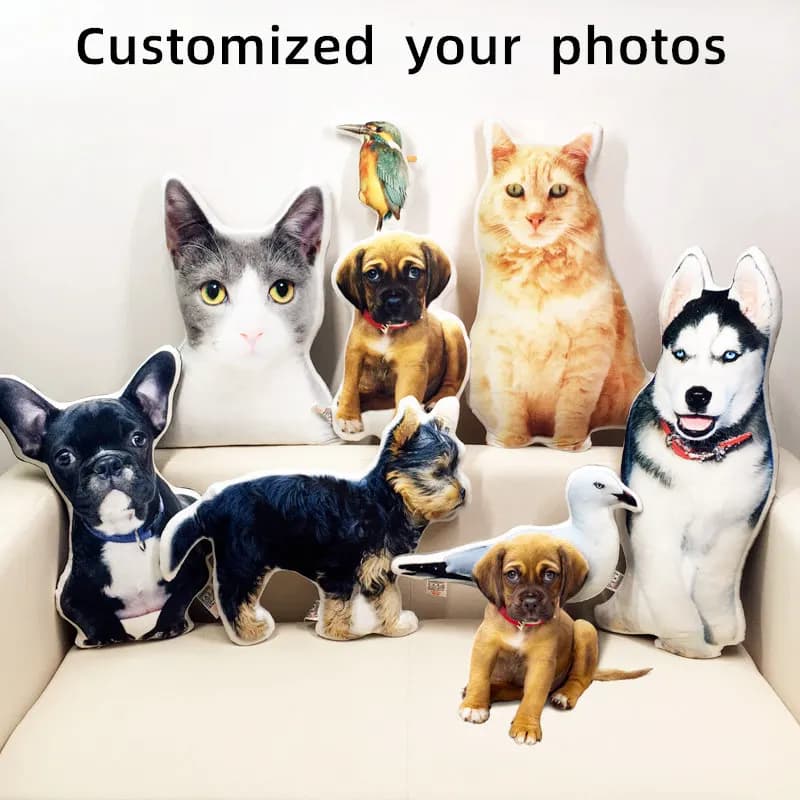 Personalización de fotos, cojín para perro DIY, almohadas de felpa para mascotas, almohada para gato, sofá, coche, regalo de cumpleaños