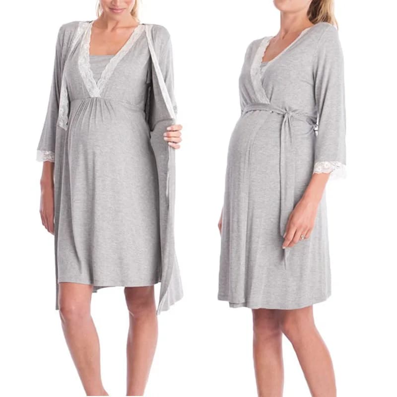 Camisón de encaje para mujeres embarazadas, ropa de dormir con cinturón ajustable, bata de maternidad, ropa de embarazo