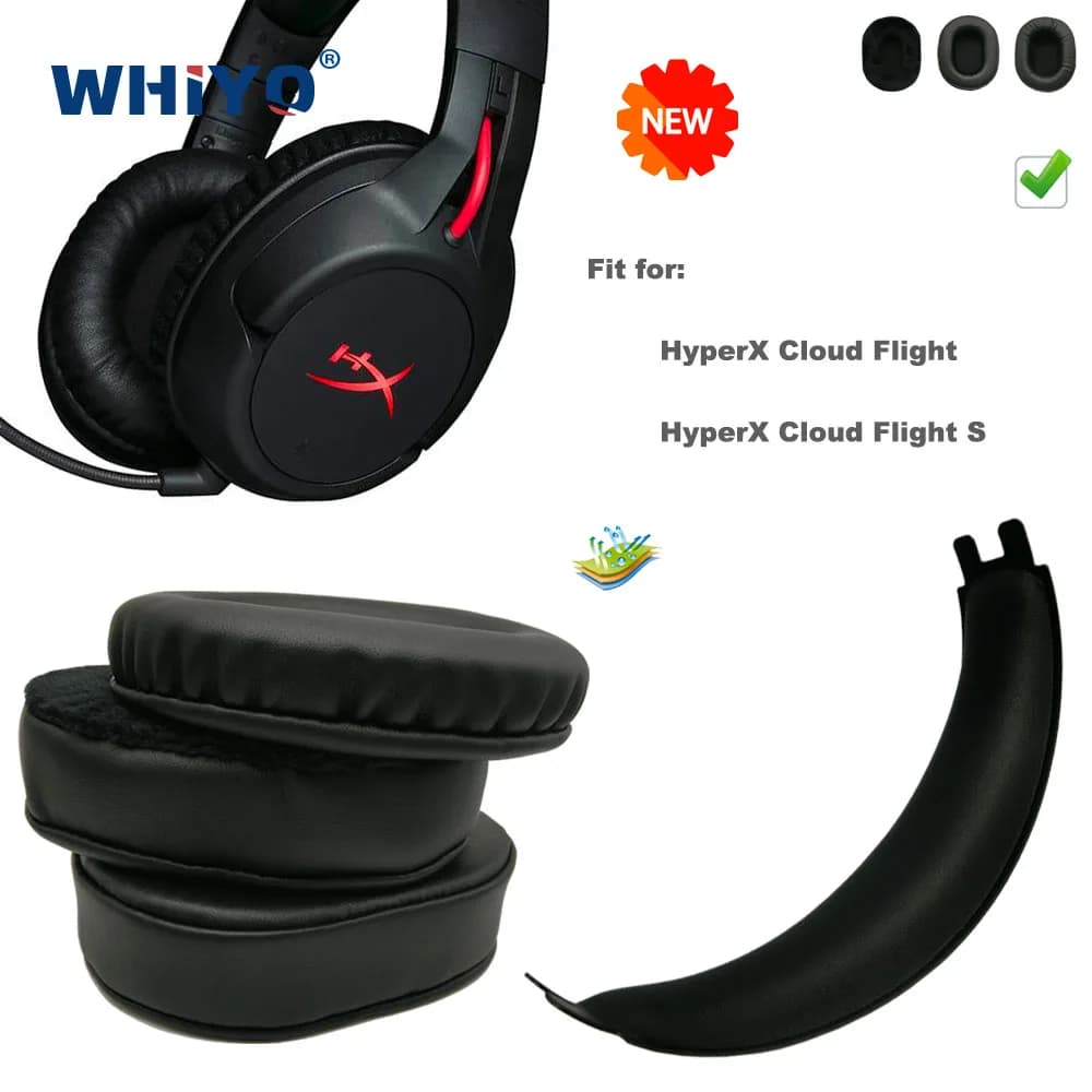 Nueva actualización de almohadillas de repuesto para auriculares HyperX Cloud Flight S, piezas de cojín de cuero, orejera de terciopelo, funda para