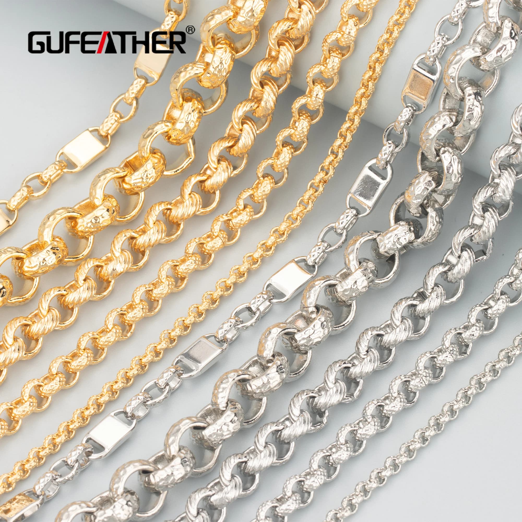 GUFEATHER, 1 m/lote, C118, accesorios de joyería, pass REACH, sin níquel, cadena diy, chapado en rodio de oro de 18k, cobre, collar de pulsera diy