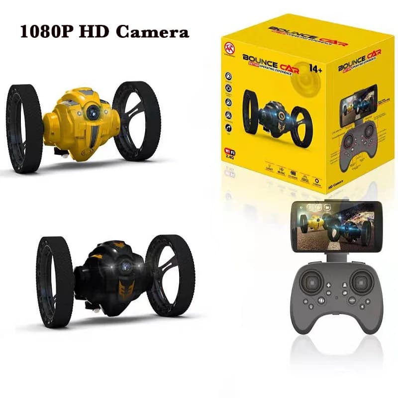 Coche de rebote acrobático RC de 2,4G con cámara WIFI HD, coche de salto, ruedas flexibles, luz LED de rotación, vehículo de Control remoto,