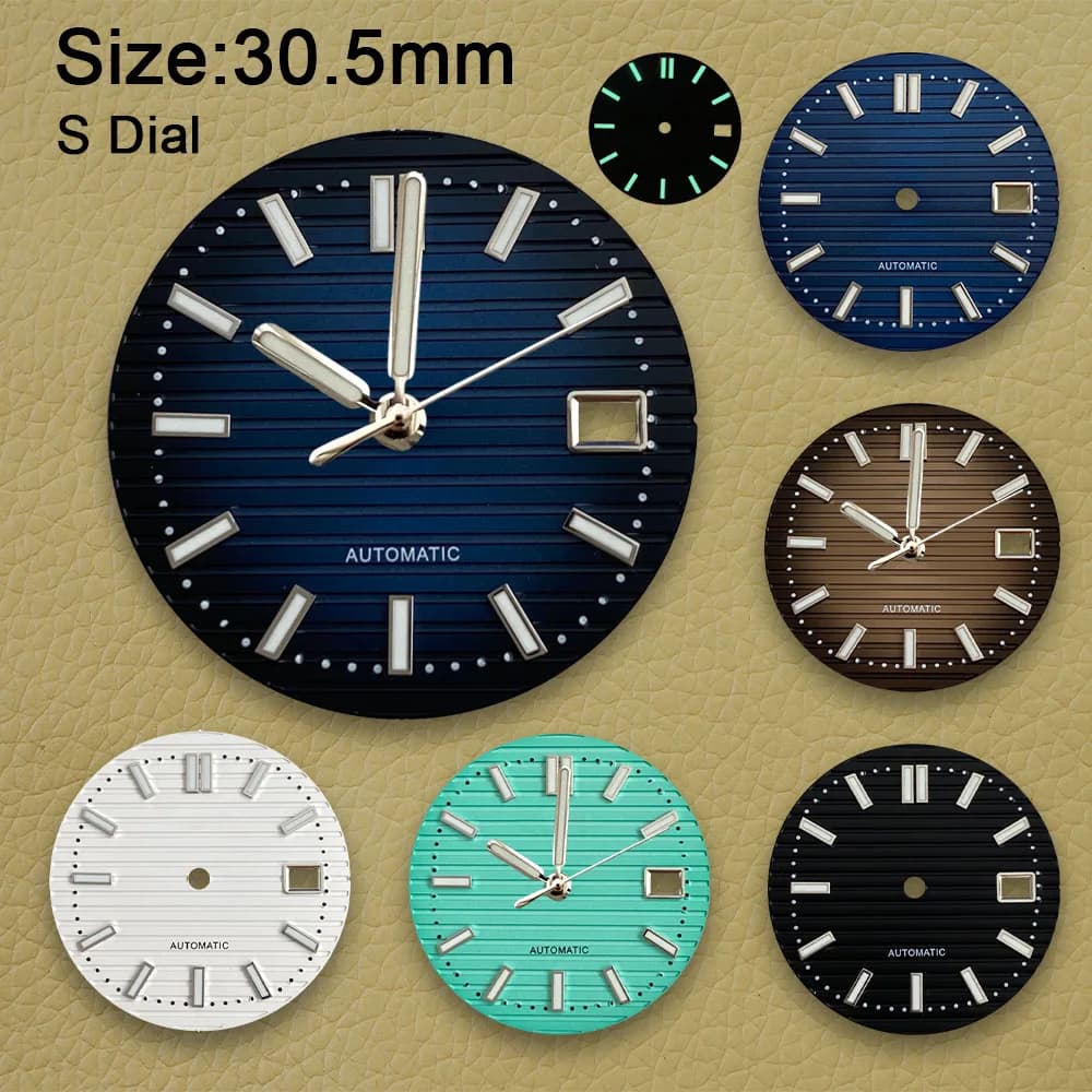 Esfera con logotipo S de 30,5mm, reloj NH35 Nautilus, esfera Nh35 S, movimiento NH35 luminoso verde, reloj NH36 Nautilus para cajas de relojes de 41mm