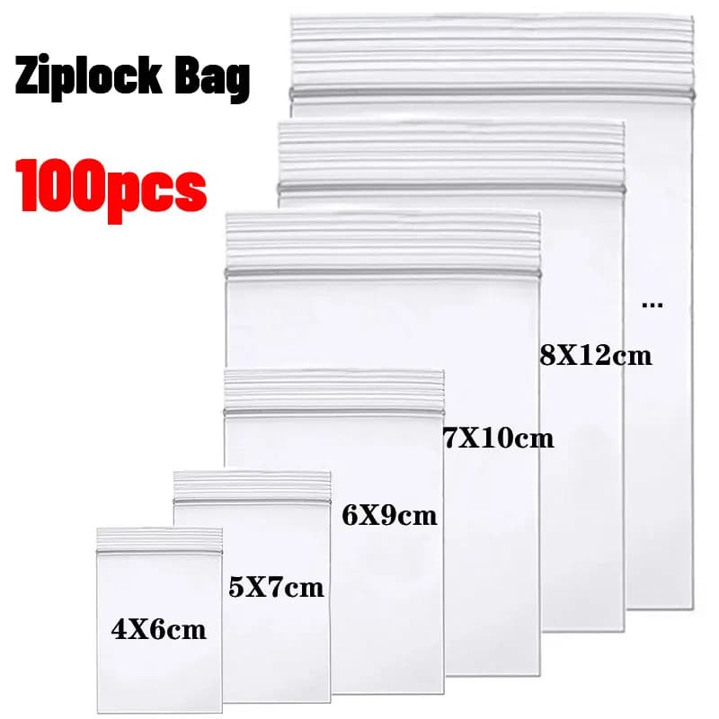 100 Uds. Bolsas gruesas selladas con cremallera, bolsa de almacenamiento de plástico transparente para joyería pequeña, embalaje de alimentos,