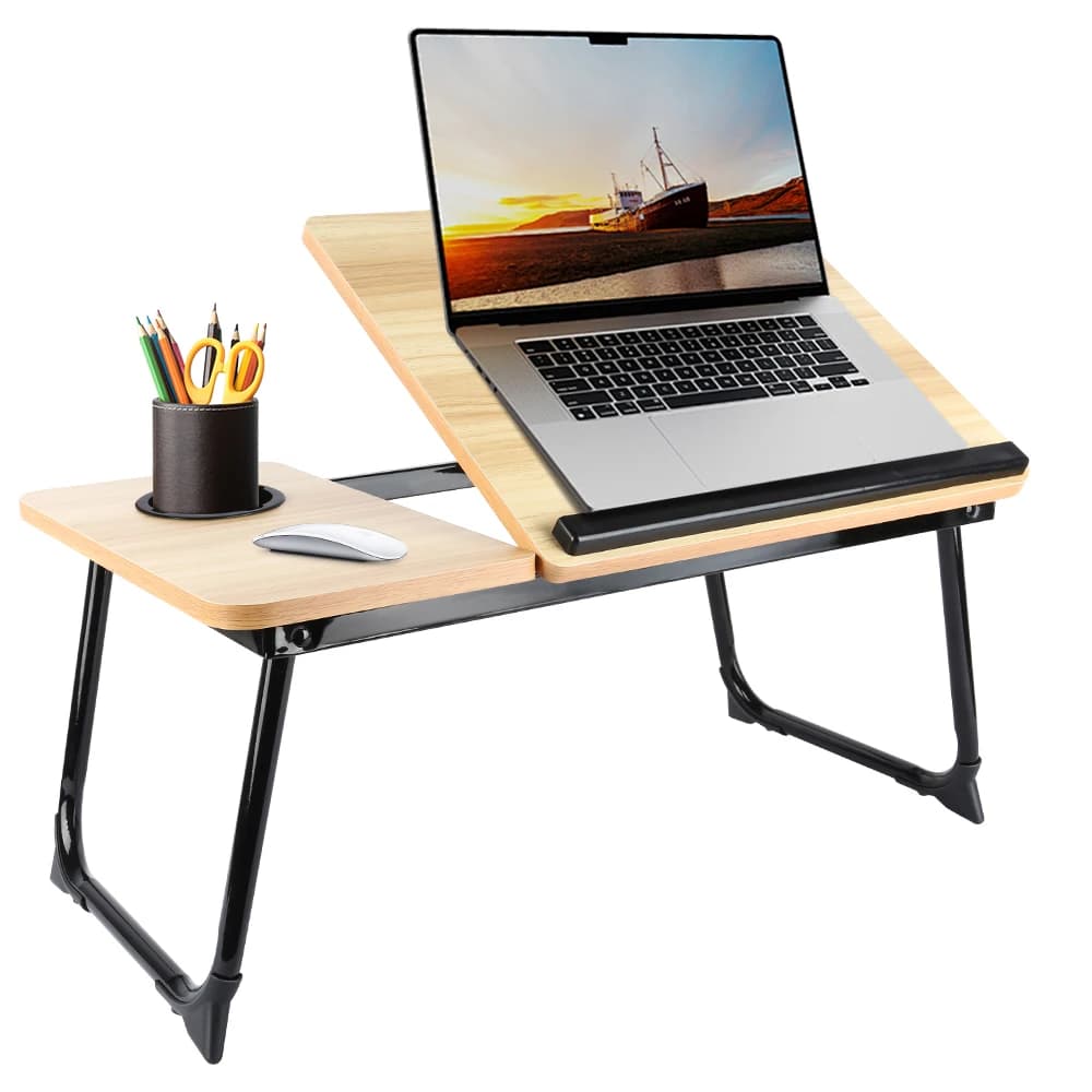 Escritorio para ordenador portátil para cama, sofá, mesa de cama plegable ajustable con portavasos, bandeja para servir desayuno, soporte portátil