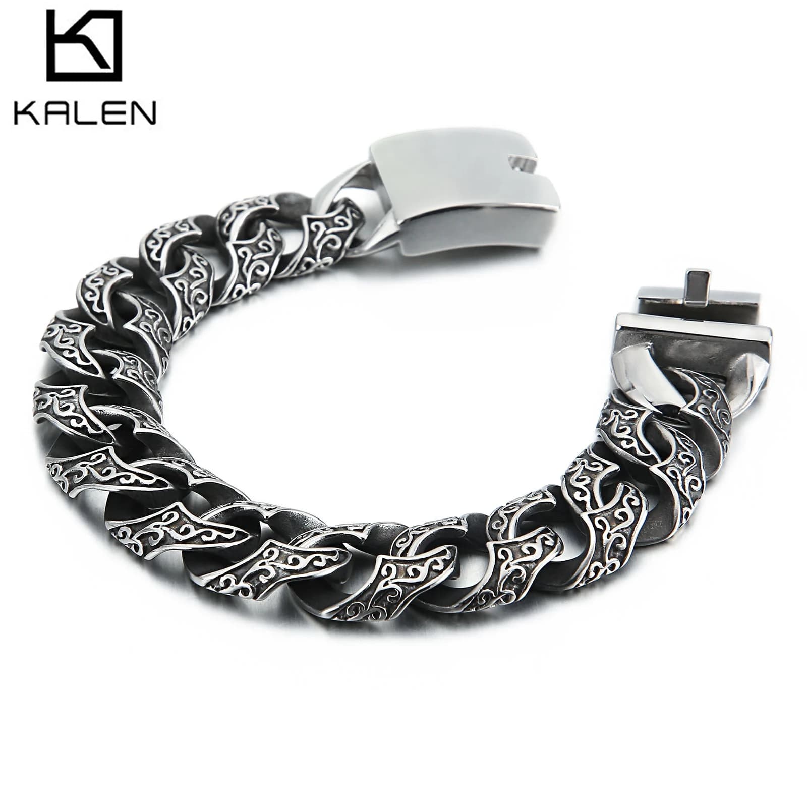 Pulsera de cadena de eslabones vikingos vintage de 18 mm para hombres - Acero inoxidable 316L - KB 111165 -BD