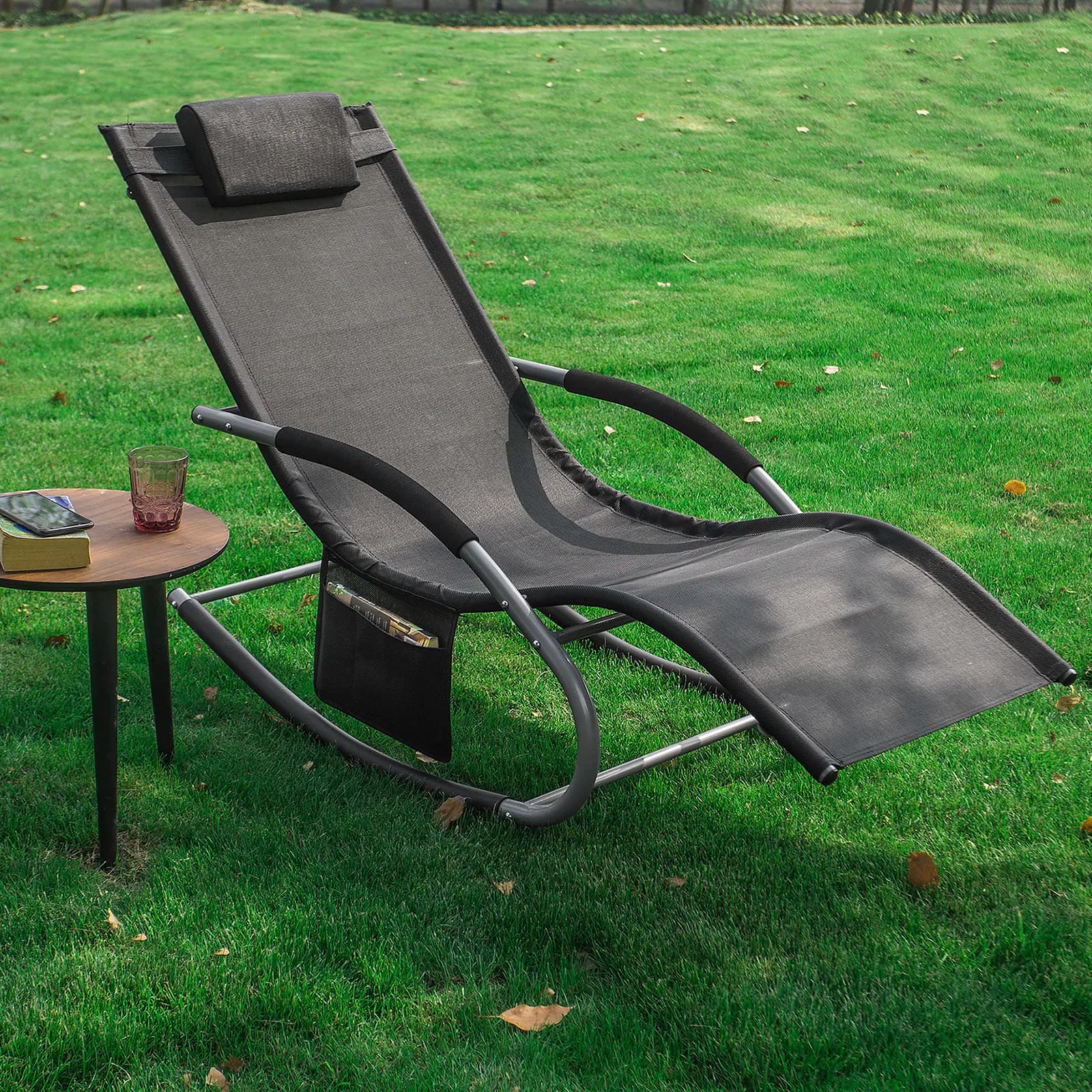 SoBuy OGS28 Lettino tumbona de jardín columpio con bolsa y columpio transpirable y aireado para jardines, patios, playas