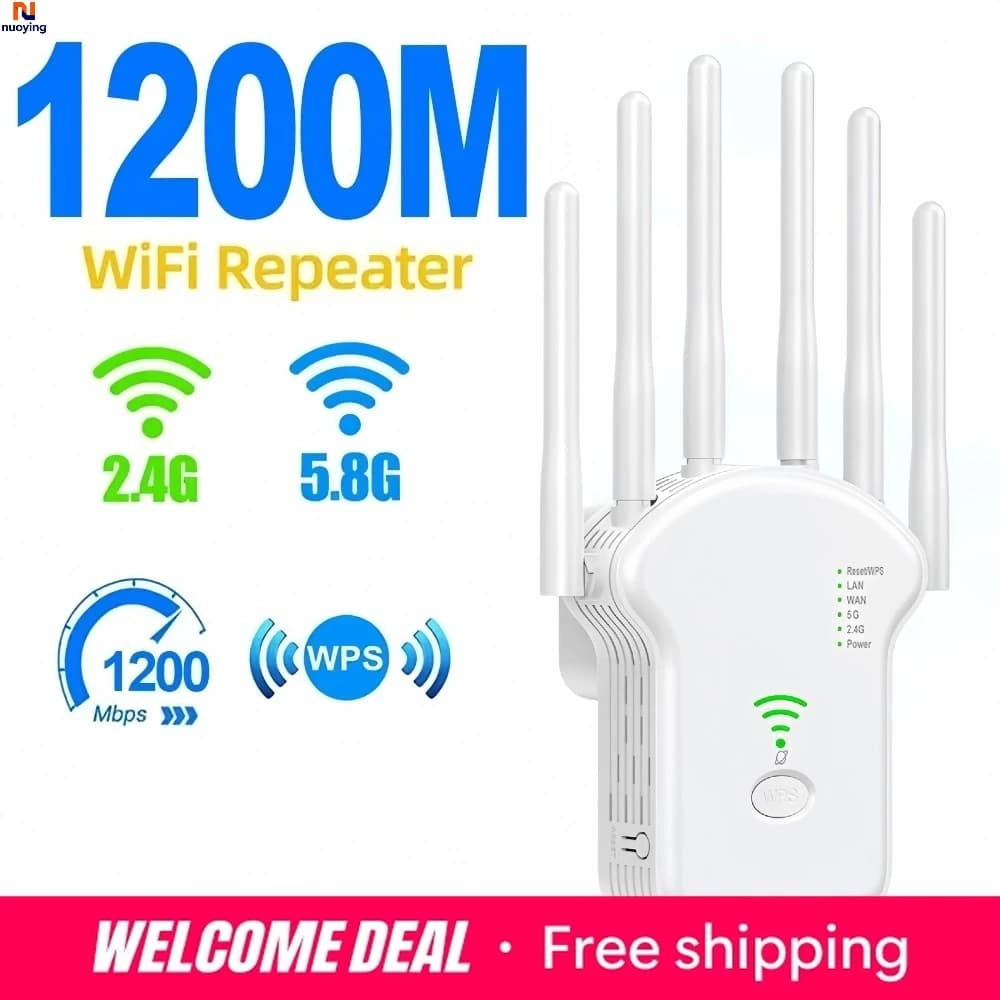 Repetidor WiFi Inalámbrico de 1200Mbps, Amplificador de Señal WiFi de Doble Banda 2.4G 5G, Extensor WiFi 802.11ac Gigabit, Router WPS