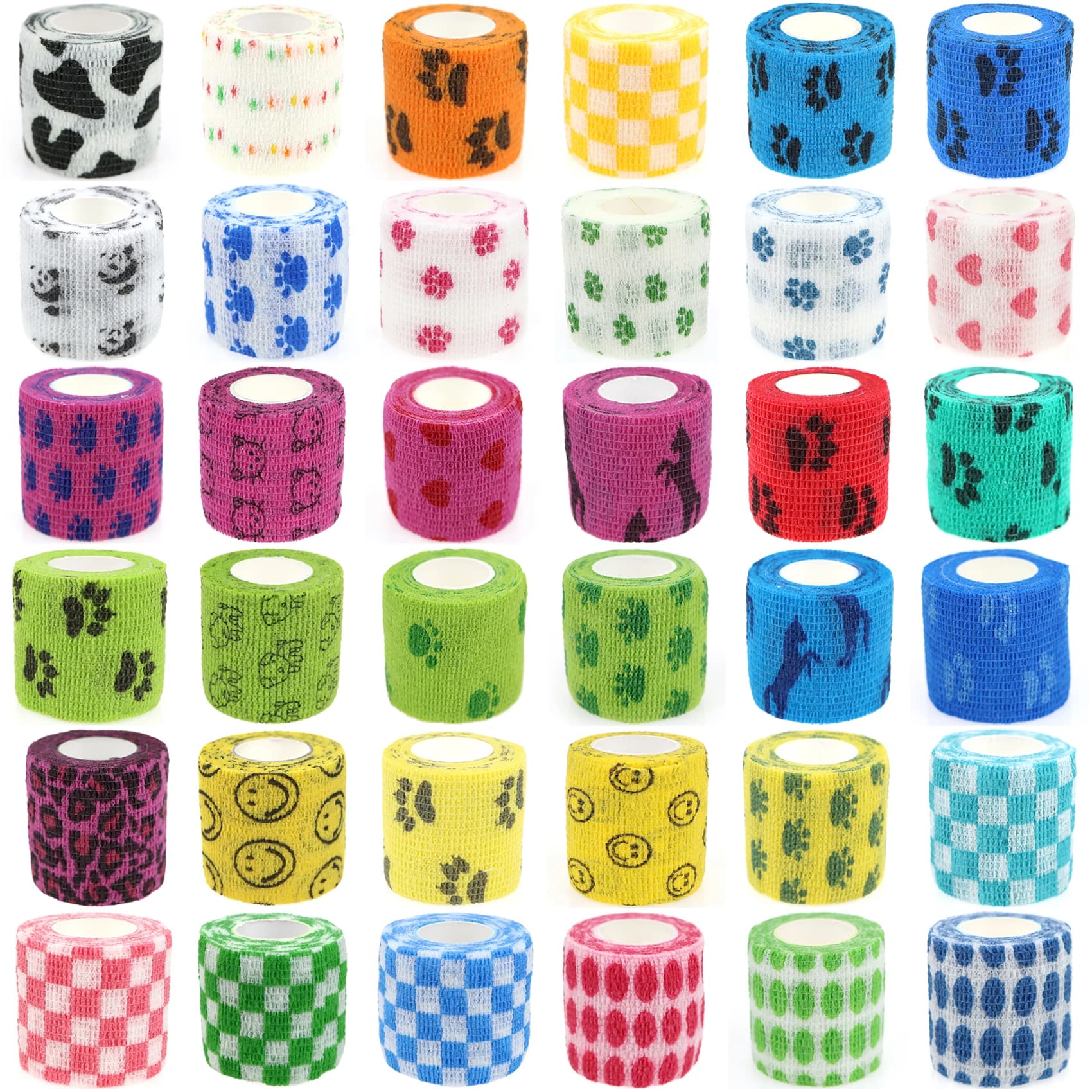 24 rollos de vendaje elástico autoadhesivo, cinta cohesiva, envoltura veterinaria para perros, gatos, caballos, animales de compañía, esguinces de