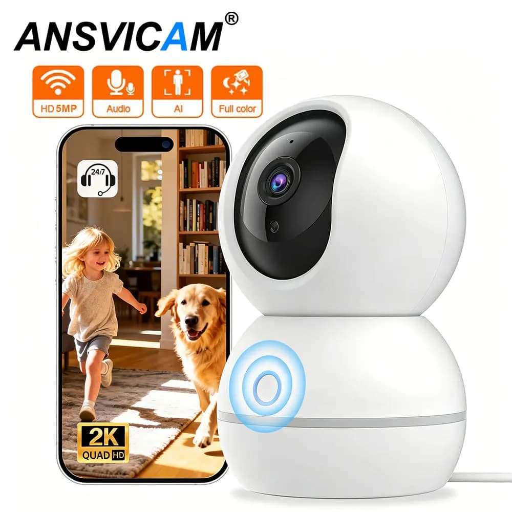 Cámara WIFI 2K Interior 5MP, Monitor para Bebés con Audio Bidireccional, Zoom 4X, PTZ 360 °   Cámara de Vigilancia con Soporte para Llamadas con