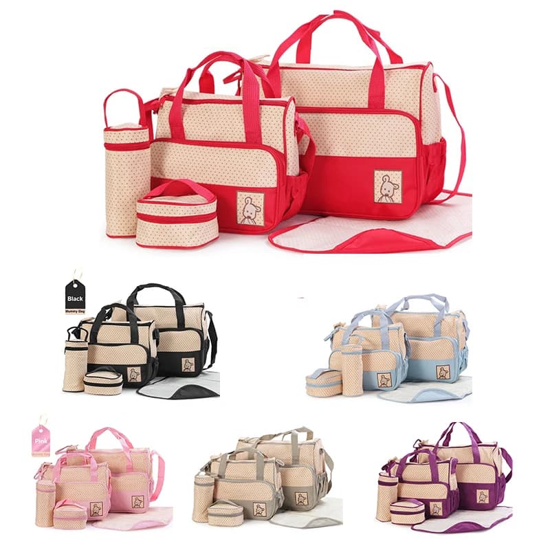 5 unids/set bolsa de pañales de moda bolsa de cochecito de mamá bolso de gran capacidad cambiador de pañales para el cuidado del bebé con 8