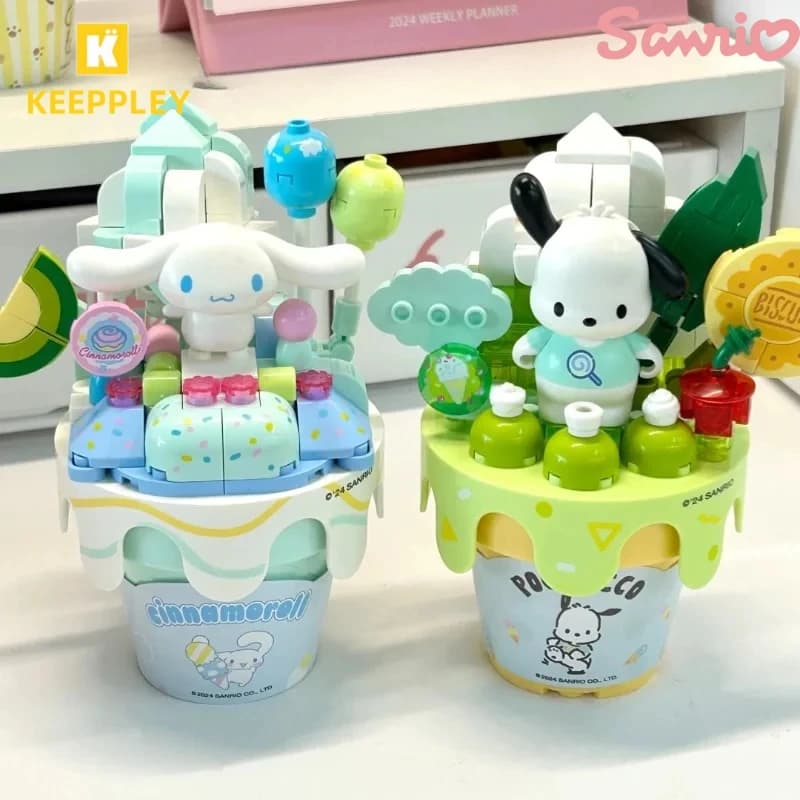 Keeppley Sanrio bloques de construcción Hello Kitty Kuromi cono de helado empalme modelo Pochacco Cinnamoroll juguete joyería regalos