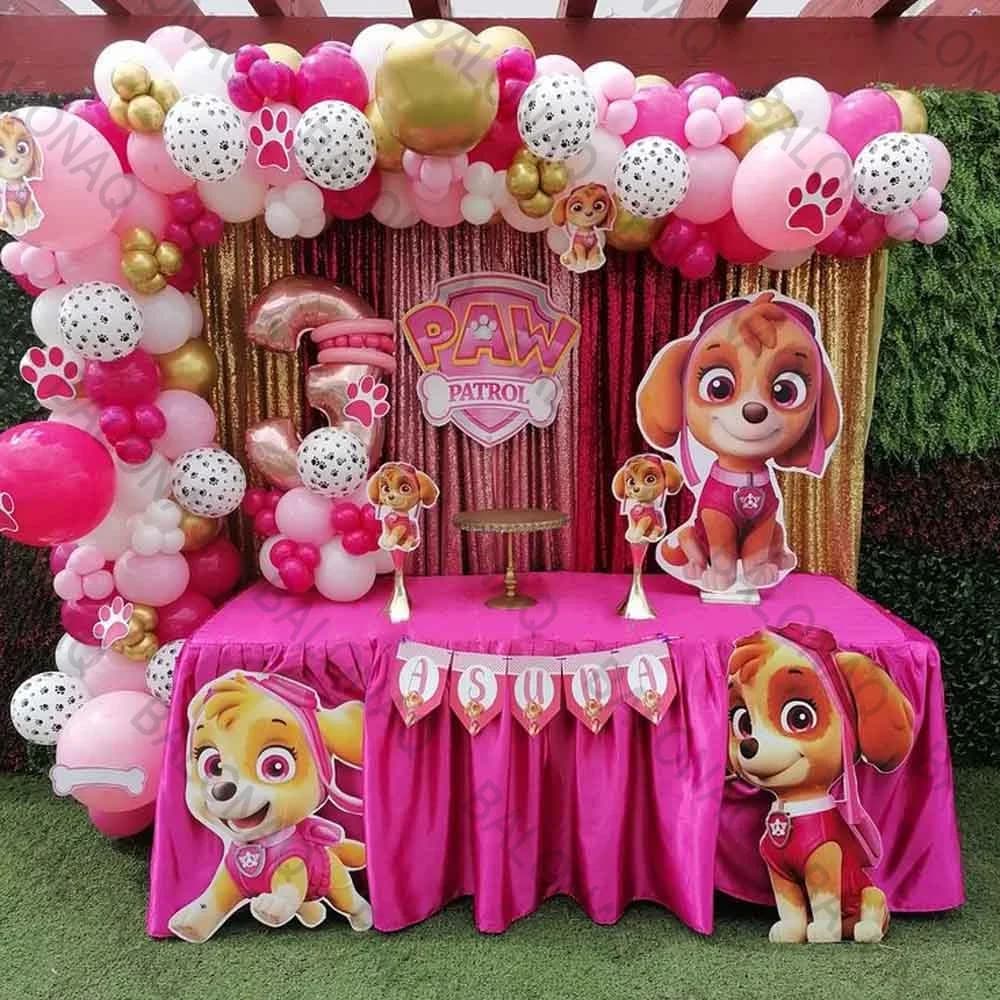 1 Juego de decoraciones de cumpleaños de la patrulla canina, juego de globos de papel de aluminio con dibujos de perros Chase Marshall Skye,