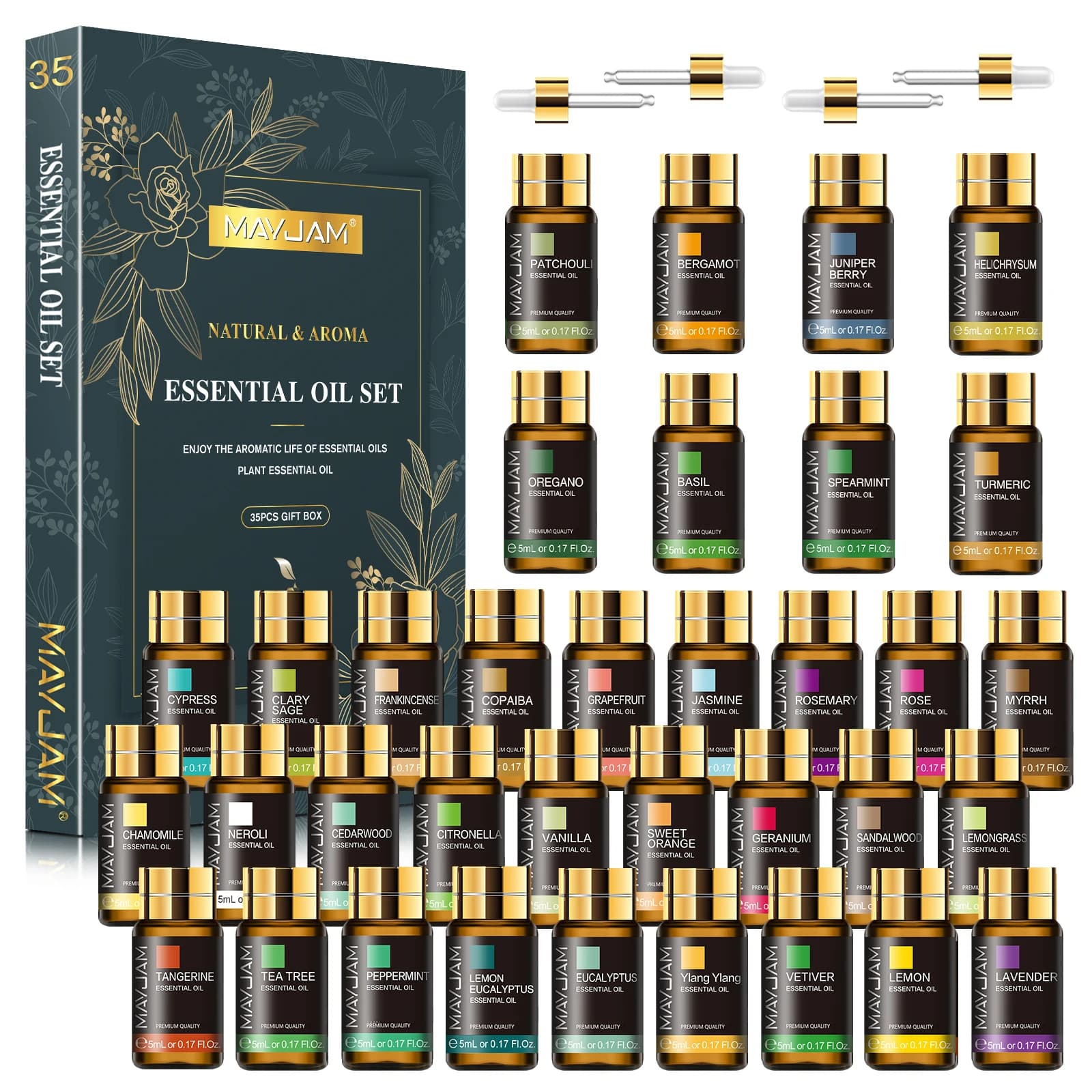 MAYJAM 35 botellas aceites esenciales conjunto lavanda vainilla oregano neroli para humidificador difusor jabones vela hacer frescador de aire