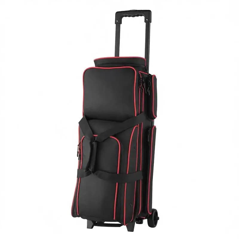 Bolsa para bolas de bowling para 3 bolas con ruedas dobles y compartimento separado para zapatos (hasta talla 16 de EE. UU.), bolsillo para accesorios