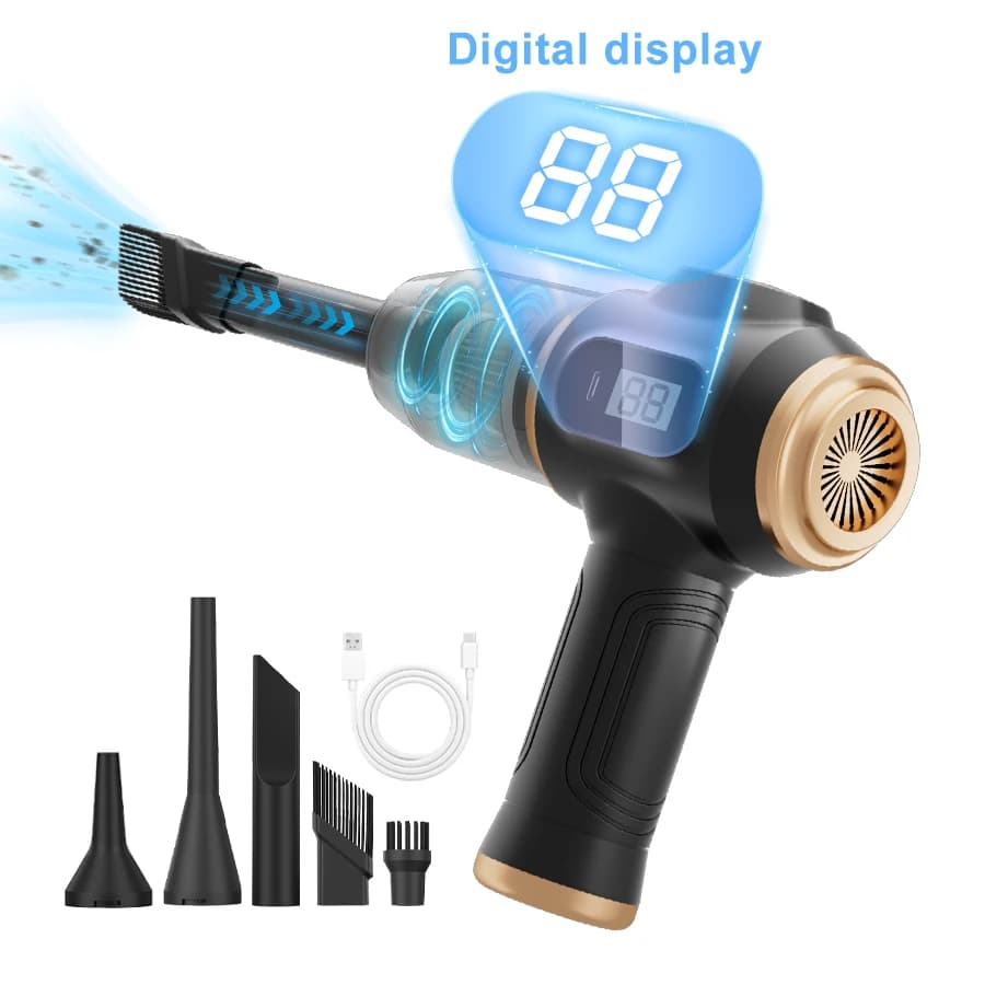 Potente plumero y aspiradora 2 en 1, limpiador inalámbrico de mano con pantalla digital para electrónica, coche, hogar y oficina