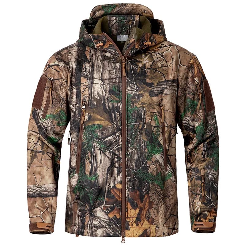 Chaqueta táctica de camuflaje de concha suave silenciosa para hombre, chaquetas de caza de lana cálidas impermeables, abrigo con capucha para