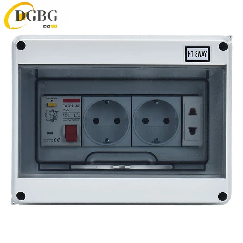 Caja de distribución eléctrica de enchufe impermeable para exteriores con disyuntor MCB RCBO UE AU UK IT FR tipo enchufe Universal IP65