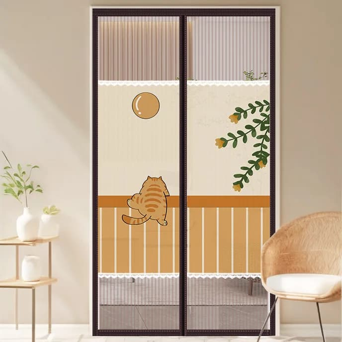 Puerta mosquitera autosellante magnética con tela de privacidad, pantalla de puerta a prueba de mosquitos, puerta corrediza de malla resistente