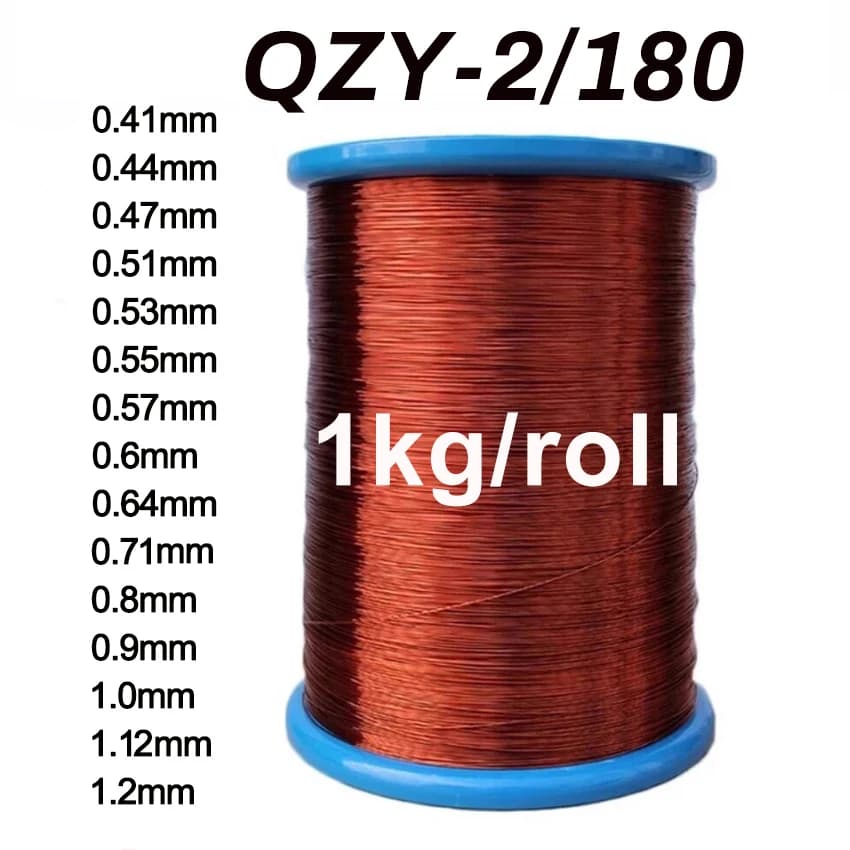 1 kg/rollo de alambre esmaltado QZY-2/180 grado alambre de cobre esmaltado resistente a altas temperaturas 0,47 0,51 0,6 0,7 0,8 1,0 1,2mm QZY180