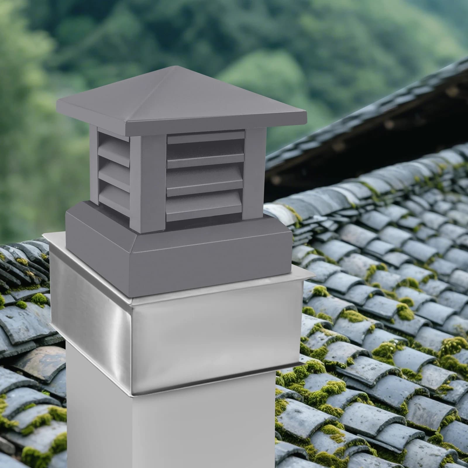 Tapa de chimenea de aleación de aluminio de 10x10 pulgadas, diseño de obturador moderno, cubierta de chimenea superior cónica para chimenea de