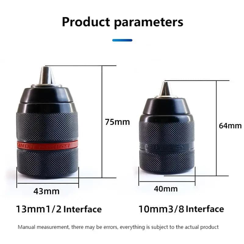Portabrocas metálico de alta resistencia 1/2-20UNF 10mm 13mm sin llave, con vástago hexagonal/SDS/adaptador hembra cuadrado, herramienta manual de
