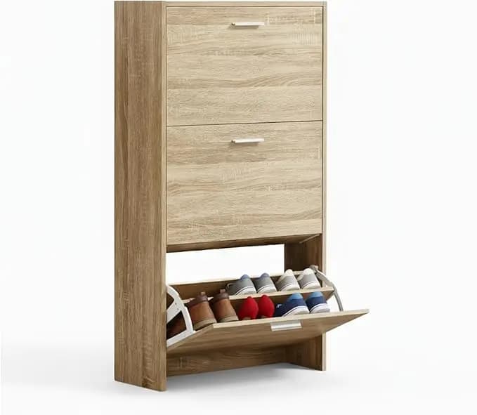 Mueble de almacenamiento CATAVANA para zapatos, armario de gran capacidad para 18 pares, para entrada, pasillo, estilo madera MDF, L60xP24xH113 cm,
